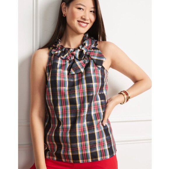 Talbots Bow Detail Ruffle Neck Shell - Celebrate Plaid szie SP - Picture 16 of 16